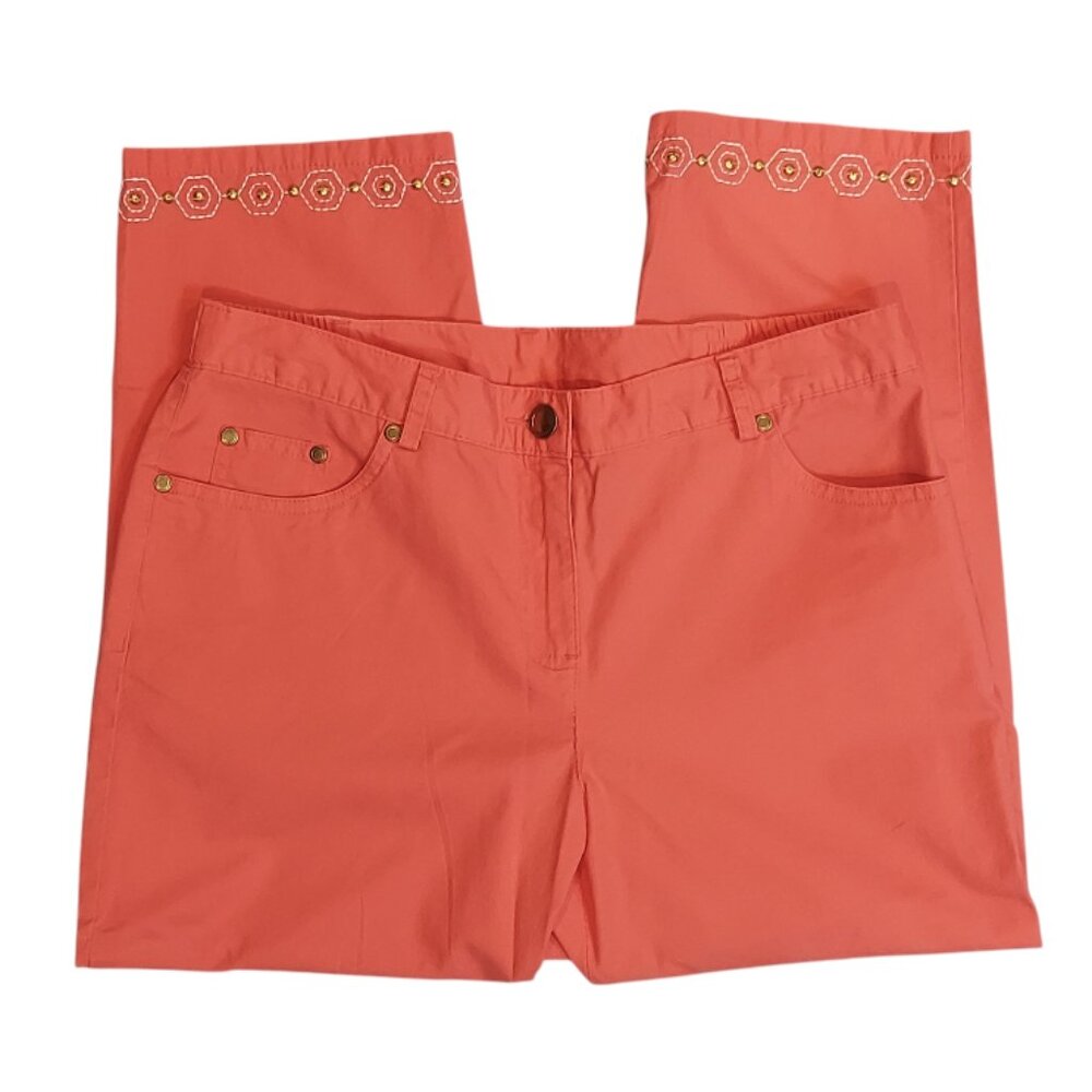 RUBY RD. EMBROIDERED HEM CAPRI PANTS (8P / CORAL)